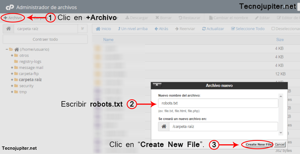 creando robots txt editor con el editor del hosting