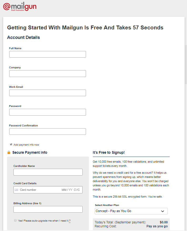formulario registro Mailgun