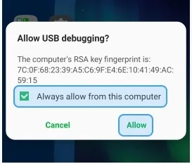 ChatsBack conceder permisos USB en dispositivo